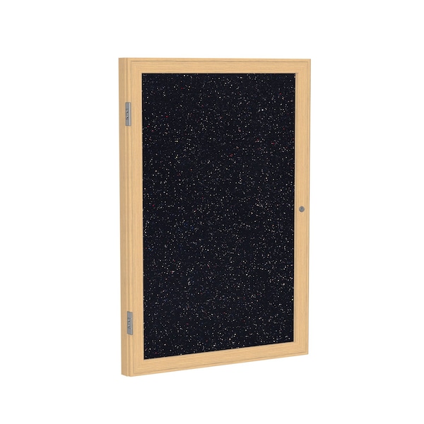Enclosed Bulletin Board, 1 Door, Rcycl, Oak Frame, 3 ft H x 30 in W, Confetti